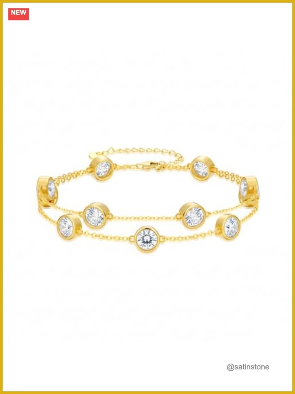 14K Gold Plated Birthstone Bracelet Round Layered Charm Link Adjustable